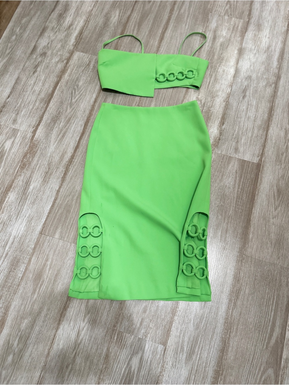 Women's Alexis 2 Pc Lime Green Skirt and Crop Top Set - Picture 7 of 11